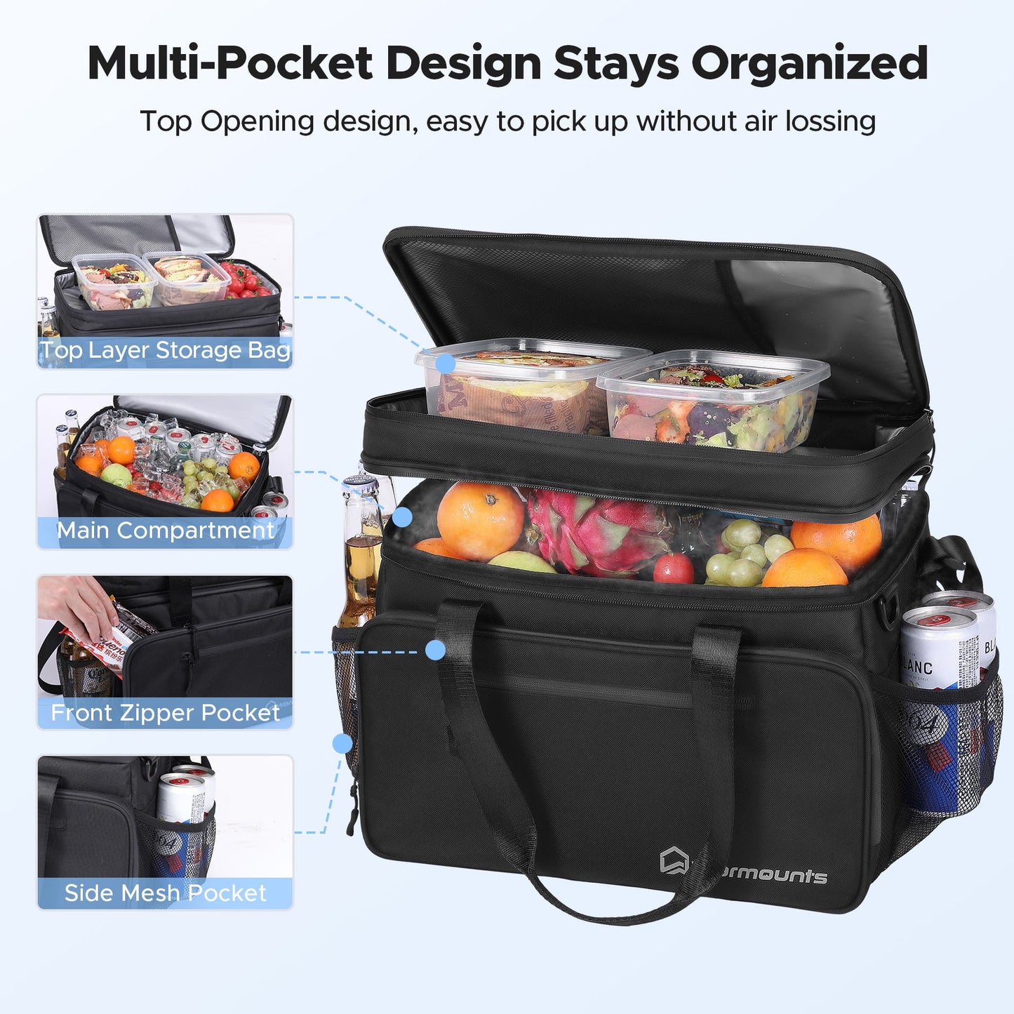Soft Cooler Bag, Fits 48 Cans W/ Insulating Cover, Upgraded Leakproof Seal, 2 Compartments for Cold and Dry Storage