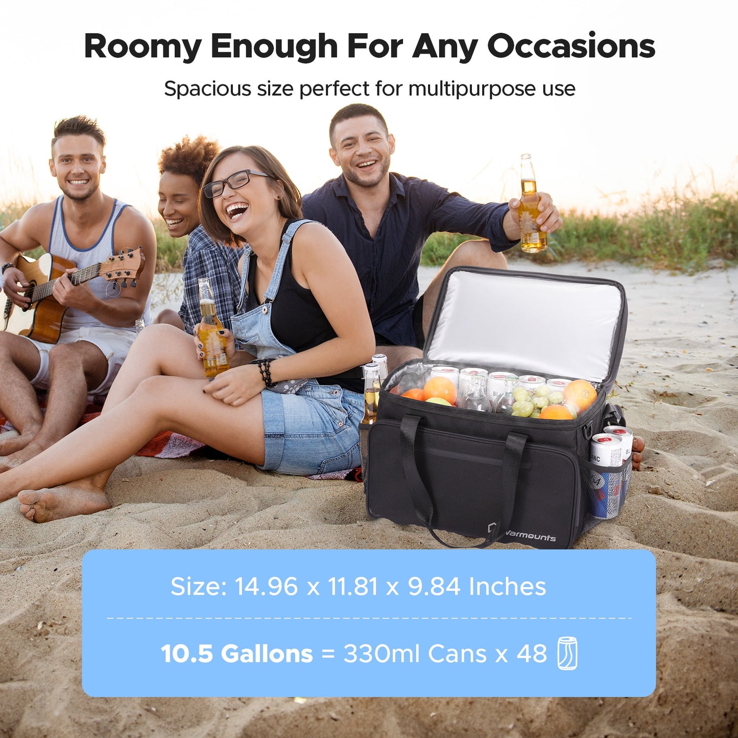 Soft Cooler Bag, Fits 48 Cans W/ Insulating Cover, Upgraded Leakproof Seal, 2 Compartments for Cold and Dry Storage