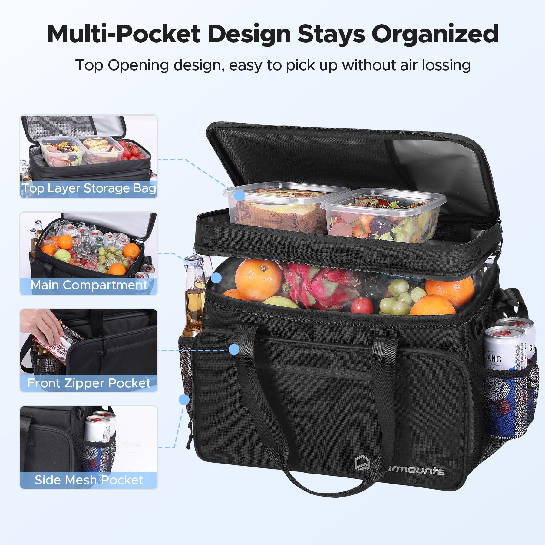 Soft Cooler Bag, Fits 48 Cans W/ Insulating Cover, Upgraded Leakproof Seal,  2 Compartments for Cold and Dry Storage